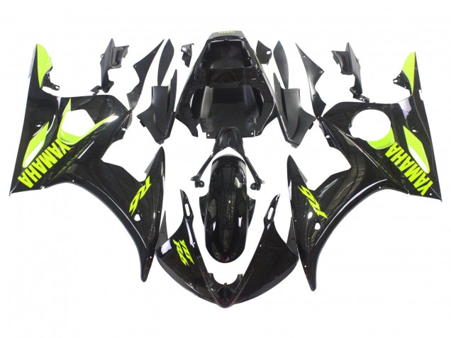 2003-2004 Glossy Black Neon Yellow Yamaha YZF R6 Motorcycle Fairings