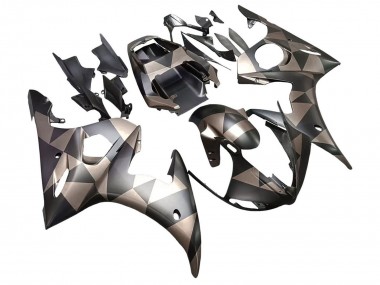 2003-2004 Grey Matte Black Geometric Yamaha YZF R6 Motorcycle Fairings