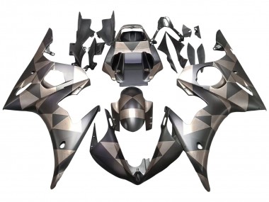 2003-2004 Grey Matte Black Geometric Yamaha YZF R6 Motorcycle Fairings