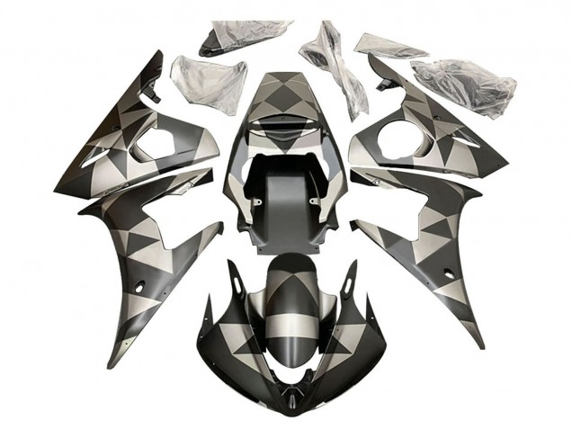 2006-2009 Black Red Geometric Yamaha YZF R6S Motorcycle Fairings