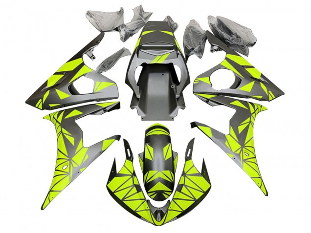 2003-2004 Neon Green Matte Black Geometric Yamaha YZF R6 Motorcycle Fairings