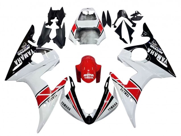 2006-2009 White Red Glossy Black Motul Yamaha YZF R6S Motorcycle Fairings