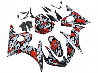 2003-2004 Black Red Grey Camouflage Yamaha YZF R6 Motorcycle Fairings
