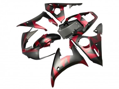 2005 Matte Black Red Geometric Yamaha YZF 600 R6 Motorcycle Fairings
