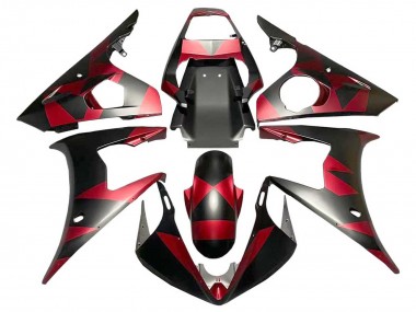 2005 Matte Black Red Geometric Yamaha YZF 600 R6 Motorcycle Fairings