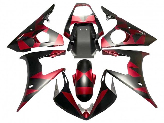 2005 Matte Black Red Geometric Yamaha YZF 600 R6 Motorcycle Fairings