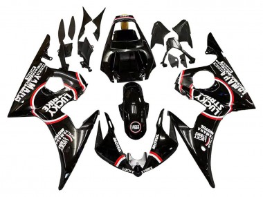 2005 Glossy Black White Lucky Strike Motul Yamaha YZF 600 R6 Motorcycle Fairings