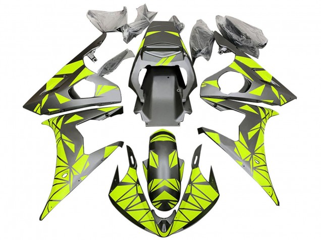 2005 Matte Black Neon Green Yamaha YZF 600 R6 Motorcycle Fairings