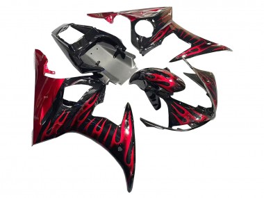 2005 Black with Red Flame Yamaha YZF 600 R6 Motorcycle Fairings