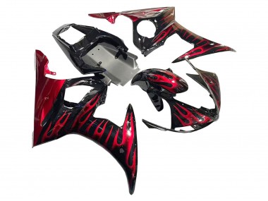 2005 Black with Red Flame Yamaha YZF 600 R6 Motorcycle Fairings