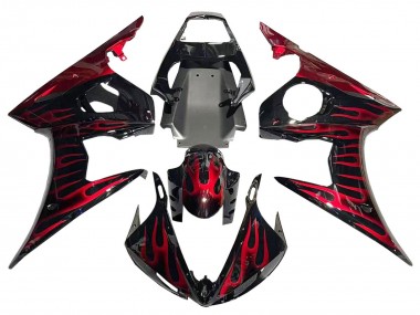 2005 Black with Red Flame Yamaha YZF 600 R6 Motorcycle Fairings
