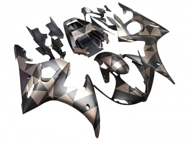 2005 Matte Black Grey Geometric Yamaha YZF 600 R6 Motorcycle Fairings