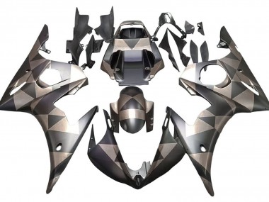 2005 Matte Black Grey Geometric Yamaha YZF 600 R6 Motorcycle Fairings