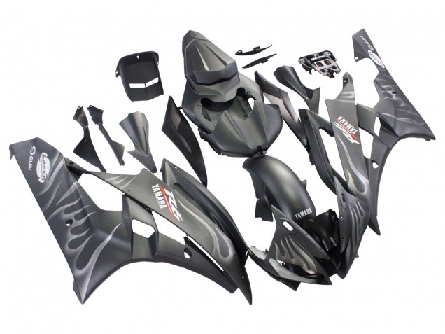 2006-2007 Matte Black Silver Flame Yamaha YZF 600 R6 Motorcycle Fairings