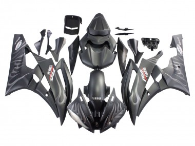 2006-2007 Matte Black Silver Flame Yamaha YZF 600 R6 Motorcycle Fairings