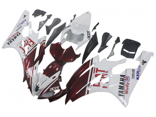2006-2007 White Maroon Red Fiat Acer Yamalube Yamaha YZF 600 R6 Motorcycle Fairings