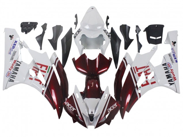 2006-2007 White Maroon Red Fiat Acer Yamalube Yamaha YZF 600 R6 Motorcycle Fairings