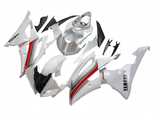 2008-2016 White Red Yamaha YZF 600 R6 Motorcycle Fairings