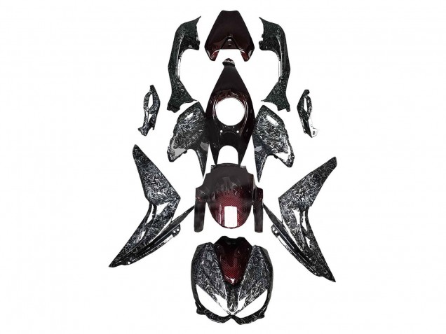 2014-2019 Black Red Forged Carbon Fiber Kawasaki Z1000 Motorcycle Fairings