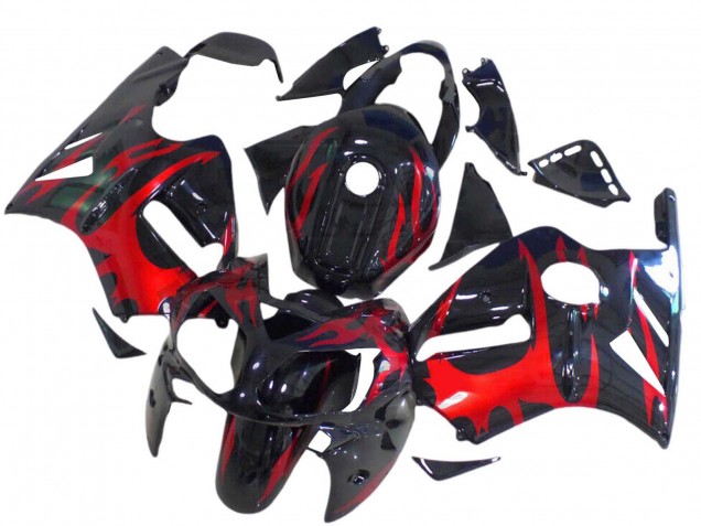 2000-2001 Glossy Black Red Kawasaki ZX12R Motorcycle Fairings