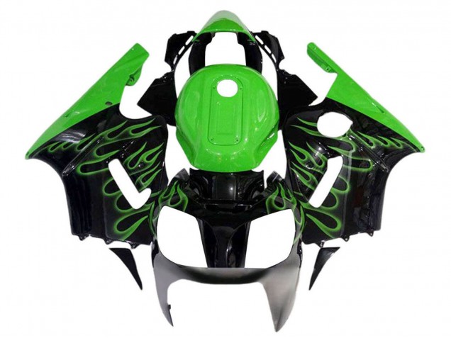 2002-2006 Glossy Black Green Flame Kawasaki ZX12R Motorcycle Fairings
