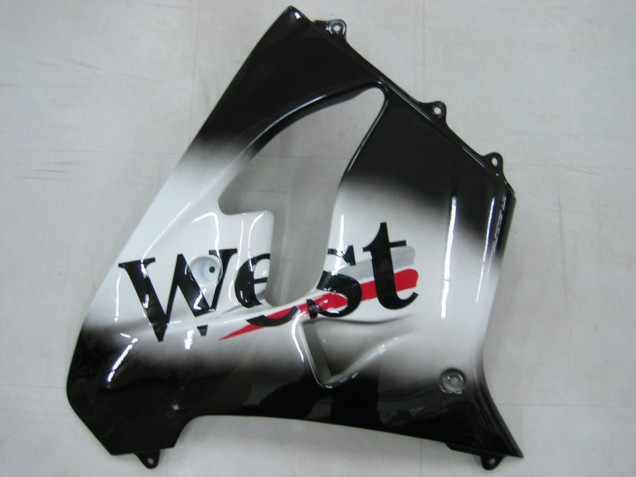 2000-2001 Glossy Black White West Kawasaki ZX9R Motorcycle Fairings