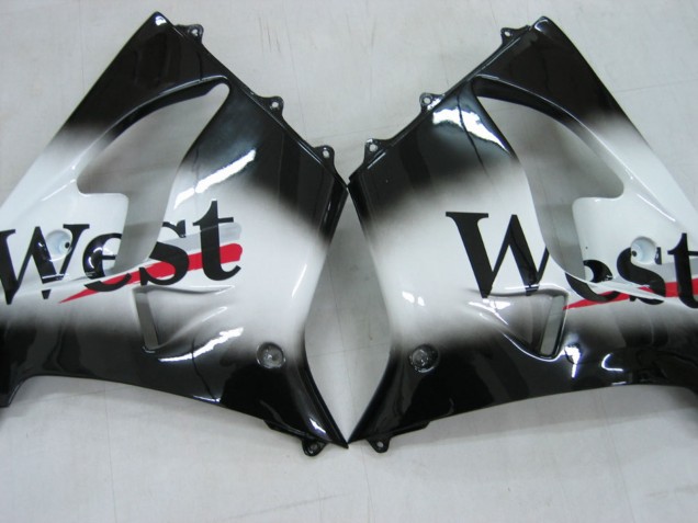 2000-2001 Glossy Black White West Kawasaki ZX9R Motorcycle Fairings