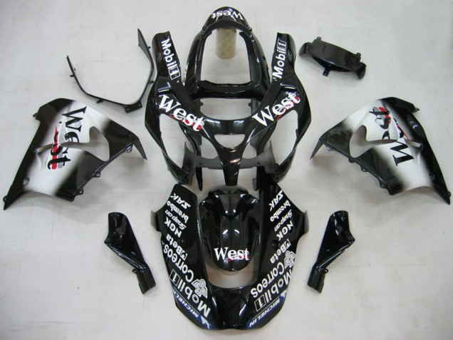 2000-2001 Glossy Black White West Kawasaki ZX9R Motorcycle Fairings