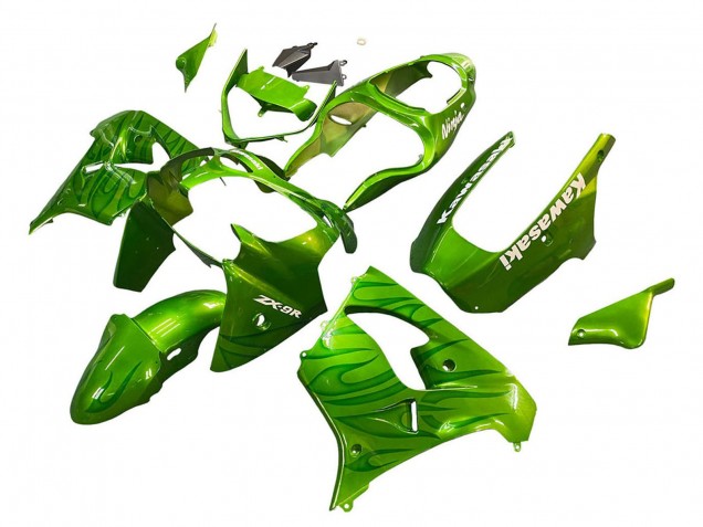 2000-2001 Green Flame Kawasaki ZX9R Motorcycle Fairings