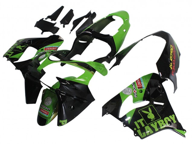 2000-2001 Green Black Playboy DENSO Kawasaki ZX9R Motorcycle Fairings