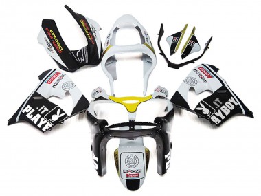 2000-2001 White Yellow Glossy Black Playboy Kawasaki ZX9R Motorcycle Fairings
