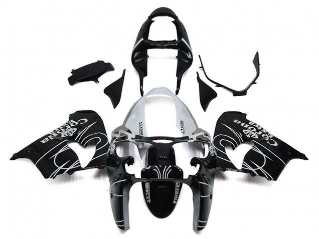 2000-2001 Glossy Black White Corona Extra Kawasaki ZX9R Motorcycle Fairings
