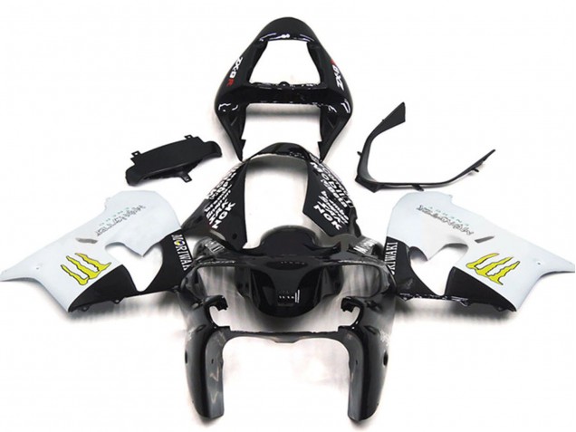 2002-2003 White Glossy Black Yellow Monster Kawasaki ZX9R Motorcycle Fairings