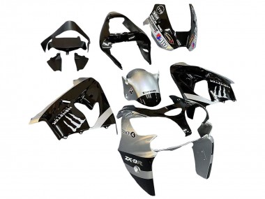 2002-2003 Silver Glossy Black Monster Elf Kawasaki ZX9R Motorcycle Fairings