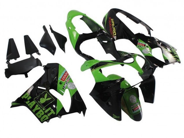 2002-2003 Green Black Playboy Kawasaki ZX9R Motorcycle Fairings