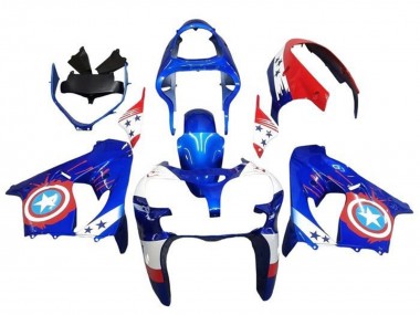 2002-2003 Blue White Red Captain America Star Kawasaki ZX9R Motorcycle Fairings