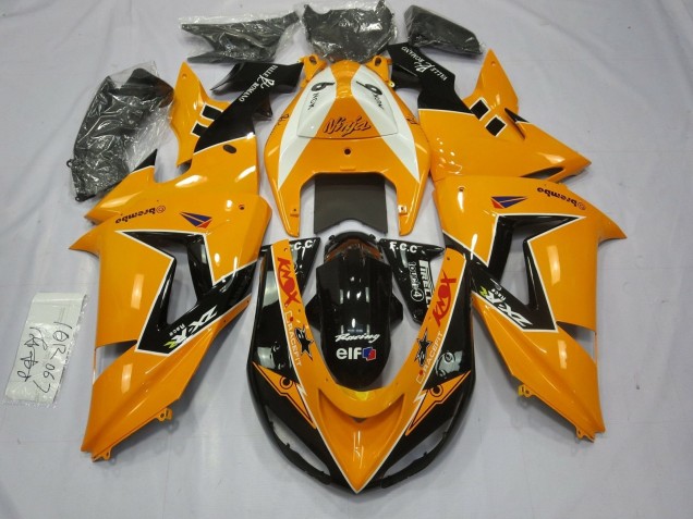 2006-2007 Orange White Black Racing Elf Kawasaki ZX10R Motorcycle Fairings
