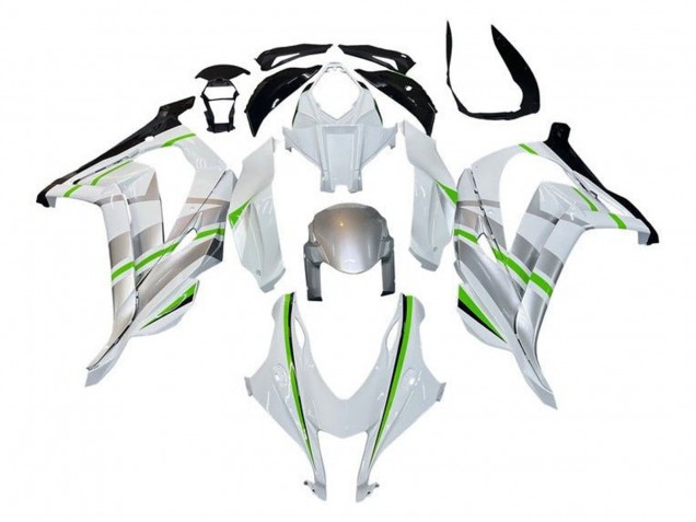 2016-2020 White Silver Green Stripe Kawasaki ZX10R Motorcycle Fairings