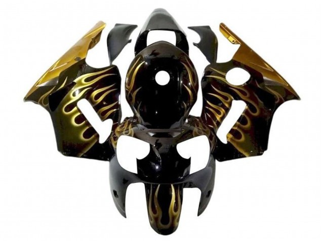 2002-2006 Glossy Black Gold Flame Kawasaki ZX12R Motorcycle Fairings