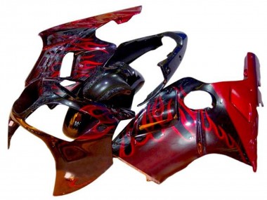 2002-2006 Glossy Black Red Flame Kawasaki ZX12R Motorcycle Fairings