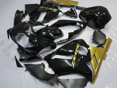 2002-2006 Glossy Black Gold Kawasaki ZX12R Motorcycle Fairings