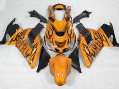 2006-2011 Orange Black Flame Kawasaki ZX14R ZZR1400 Motorcycle Fairings