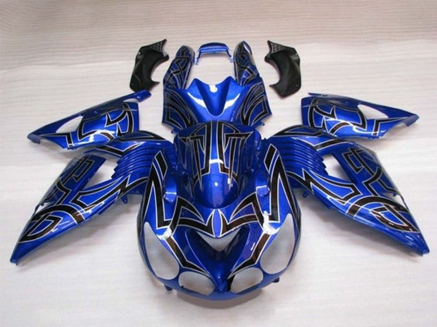 2006-2011 Blue Black Silver Tribal Kawasaki ZX14R ZZR1400 Motorcycle Fairings
