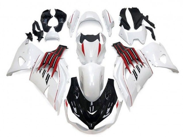 2012-2024 White Black Red Stripe Kawasaki ZX14R ZZR1400 Motorcycle Fairings