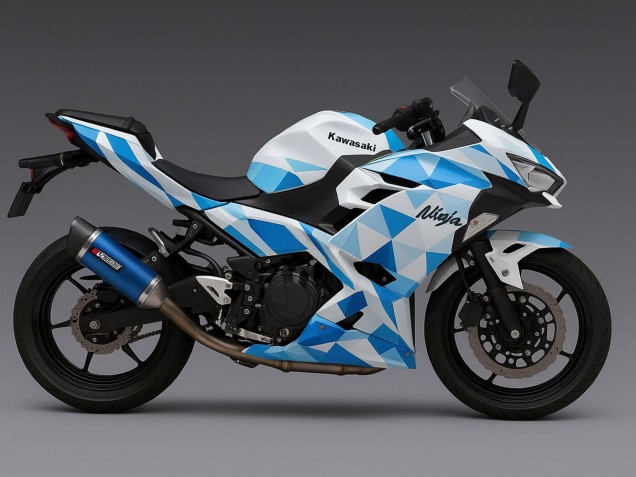 2024-2025 White Blue Geometric Kawasaki Ninja 500 EX500R Motorcycle Fairings