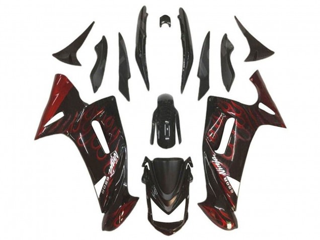 2006-2008 Glossy Black Red Flame Kawasaki Ninja 650 EX650 Motorcycle Fairings