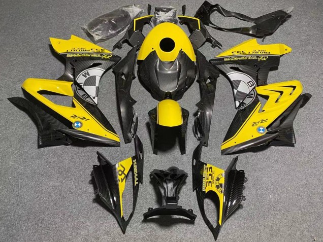 2019-2022 Yellow Faux Carbon Fiber BMW S1000RR Motorcycle Fairings