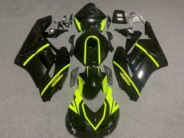 2004-2005 Glossy Black High Viz Yellow Stripe Honda CBR1000RR Motorcycle Fairings