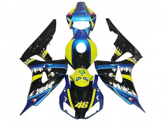 2006-2007 Blue Yellow Glossy Black Shark 46 Honda CBR1000RR Motorcycle Fairings