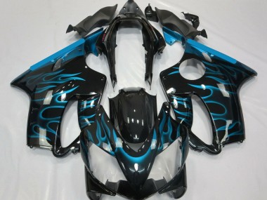 2004-2007 Glossy Black Light Blue Flame Honda CBR600 F4i Motorcycle Fairings